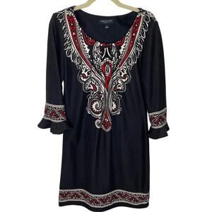 Perceptions New York Flare Long Sleeve Pattern Dress Knee Length Modest Dress